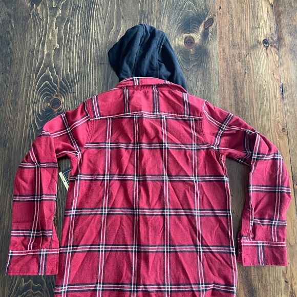 West 49 flannel shirt with attached hoodie. - Picture 2 of 7